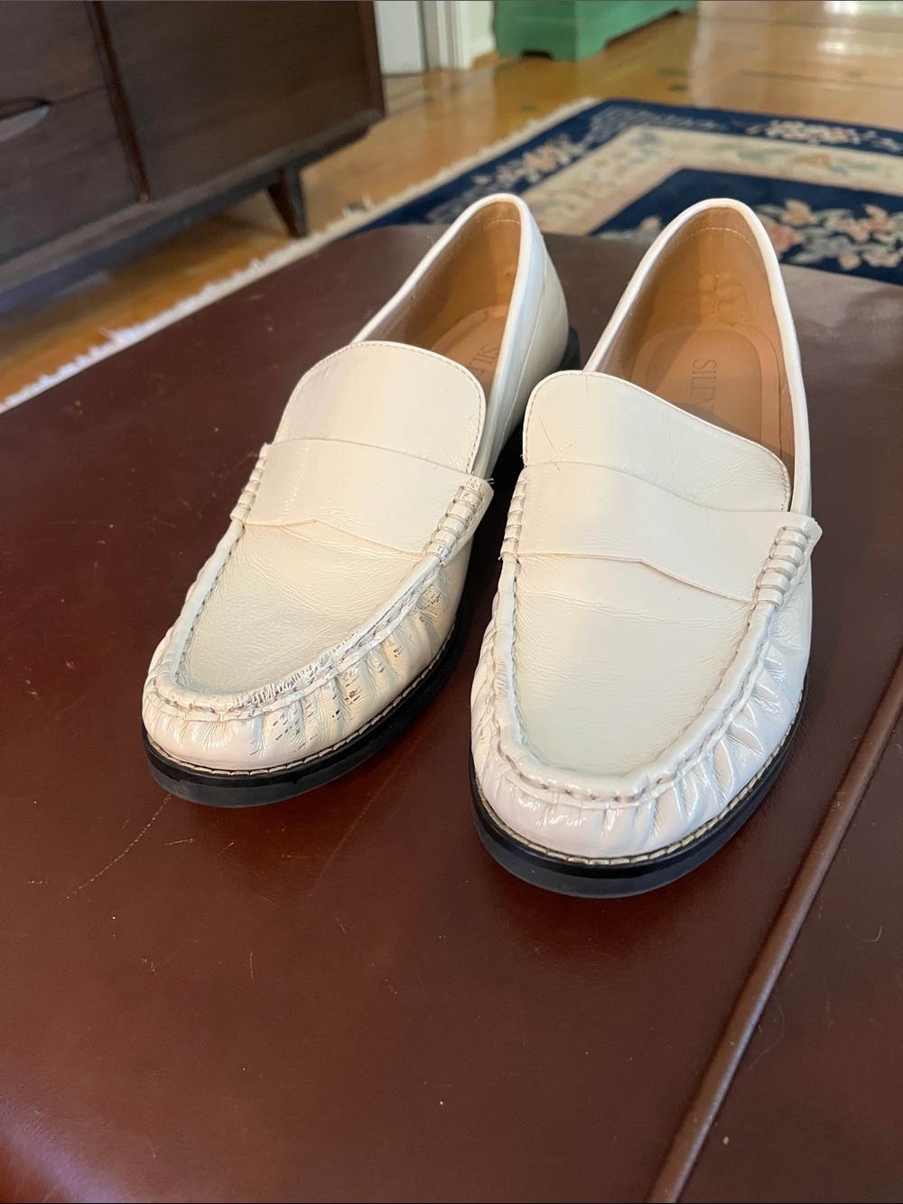 Women's Cream Leather Penny Loafers - Sleek Slip-On Flats